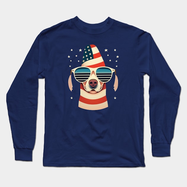 Dog With USA Flag Sunglasses Long Sleeve T-Shirt by SOS@ddicted